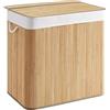hjh LIVING Cesto portabiancheria 3 scomparti FALSTER XXL B, 150 L, contenitore per biancheria con coperchio, cesto in bambù con maniglie, pratica funzione pieghevole, colore: marrone