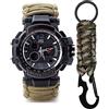 WLDOCA Orologio da Esterno tattico Paracord Orologio Multifunzione da 50 m Impermeabile di Sopravvivenza con moschettone Termometro Bussola per Uomini e Donne