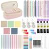 MoKo 60 Pezzi Materiale Scolastico, Astuccio per Matite Rosa, 5 Penne Gel a Inchiostro 6 Matite Meccaniche con Ricariche Gomme 12 Evidenziatori Pastello, Schede Appunti, Cancelleria per Studenti