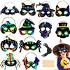 Qpout 24 pezzi Halloween arcobaleno graffio carta maschera, Halloween Magic Rainbow Scratch Paper Mask Kit, arcobaleno gratta carta Off Cards con stilo in legno e nastri