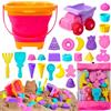 Sloosh Set di giocattoli per sabbia da spiaggia, giocattoli da viaggio con camion per auto, secchi pieghevoli, pala di sabbia, castello, gelato, set con borsa a rete, giocattoli per bambini e bambine