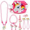 Hifot Gioielli Ragazza Unicorno Borsa Bambina Collana Bracciale Orecchini Anelli Mollette Capelli Elastici Set, Forniture per Feste Accessori Articoli Feste Pretend Play