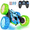 cosone Auto acrobatica telecomandata 4WD, adatta a bambini dai 6 ai 12 anni, con luci a LED e rotazione a 360°, 2.4GHz, bambini dagli 8 ai 10 anni-Luci delle ruote blu-verdi