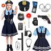 YushengTai Costume da polizia per bambini e bambine, 14 pezzi, con cappello della polizia, manette, cavezza e fischietto della polizia, giocattolo della polizia per ragazze, Halloween, giocattoli per