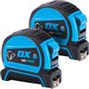 OX Pro - Metro a nastro con doppia chiusura metrica, 3 m, confezione doppia | Gancio magnetico terminale, lama rivestita in nylon bifacciale, alloggiamento in gomma resistente agli urti