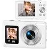 PANFHGFG Videocamera portatile 4K 30FPS, White WITHOUT MEMORY CARD | Fotocamera digitale leggera con registrazione video 4K e doppio schermo a colori per principianti Batteria