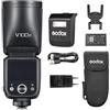 Godox V100F - Flash wireless per fotocamera, 100 W, schermo di controllo touch, batteria da 2980 mAh, lampada di regolazione LED integrata con sub-flash rimovibile + 24 gel flash per fotocamera Fuji