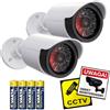 Maclean Dummy Tube Camera con LED lampeggiante, IP44, bianco, in ABS, regolabile, 2 pezzi + adesivi di avvertimento, realistico, per interni ed esterni