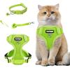 Muecleao Set di pettorina e guinzaglio per gatti, regolabile, con strisce riflettenti, a prova di fuga, per gatti, cani, animali domestici (verde fluorescente, S)