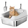 PawHut Vaschetta lettiera XL inox bordi alti 60 x 40 x 30 cm Grigio | Lettiera, Pala in metallo, Non assorbe odori, Antiperdita, Facile da pulire.
