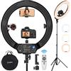 TARION R219S Luce ad anello a LED con supporto per treppiede, luce circolare dimmerabile da 19 pollici con supporto per telefono per trucco fotografico per selfie in streaming live