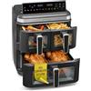 GOURMETmaxx FryUp3 - Friggitrice ad aria calda verticale, 3 camere, XXL, 17 litri, con display touch pieghevole, 12 programmi OneTouch, finestre di visualizzazione, friggitrice ad aria per 12 persone