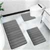 LOMUG Set di 3 tappetini da bagno in memory foam, in morbida microfibra e tappetino per WC a forma di U, antiscivolo, lavabile, set per doccia, WC, vasca da bagno, grigio scuro
