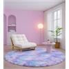 VOFUSHON Tappeto Camera da Letto 120x120 cm Batik Blu e Viola, Tappeto Salotto Moderno Peloso e Tappeto Rotondo Bambini Lavabile a Mano Antiscivolo, Tappeto Tondo per Cameretta