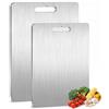 ProjectFont Set 2 Taglieri in Acciaio Inox e Titanio - Tagliere Professionale Antibatterico Doppia Faccia (Carne, Frutta e Verdura) - Superficie Igienica Antigraffio e Facile da Pulire - Misure 23x33 + 14x23 cm