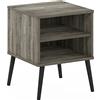 Furinno Comodino in stile metà secolo con gambe in legno, ingegnerizzato, grigio rovere francese, 40 x 40 x 50 cm