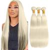 Shoaiye Human Hair Bundles Straight Capelli Veri Tessitura Unprocessed Remy Machine Weave Extensions Double Weft Color #88 Platinum Blonde for Woman 12 14 16 Inch