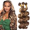 Shoaiye Human Hair Bundles Body Wave Capelli Veri Tessitura Unprocessed Remy Extensions Double Weft Machine Weave Color P4/27 Highlight Blonde 14 16 18 Inch