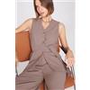Tezenis Gilet Lungo Con Bottoni In Microfibra Easy Fit Donna Marrone