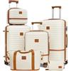 Joyway Set Valigie 6 pezzi guscio rigido ABS 4 ruote, serratura TSA, Beige