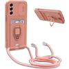 BGHHEU Cover con Cordino per Samsung Galaxy A54 5G,Custodia con Collana Collo Silicone Antiurto Case,Protezione Fotocamera Slot Carte 360° Anello Supporto,Silicone Case,Pink