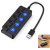Telaryn Hub USB a 4 porte, Hub USB con interruttore di accensione e spegnimento USB 3.0 4 in 1 con Interruttori Individuali, Multipresa USB 1 Porta USB 3.0 e 3 Porte USB 2.0, USB LED per Trasferimento Dati ad
