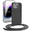 DiDaDi Cover Set di 5 in 1 per iPhone 14 Plus con Cordino + custodia protettiva trasparente, 2 pellicola protettiva + Protezione Pellicola Vetro Fotocamera, Antiurto Case, Nero
