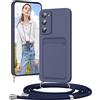 Vauki Cover per Samsung Galaxy S20 FE con Cordino Porta Carte, Morbido TPU Silicone Case con Laccio Tracolla, Regolabile e Rimovibile, Antiurto AntiGraffio Case per Samsung S20 FE, Blu Scuro