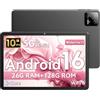 MENTUME Tablet 10 Pollici, Tablet Android 16, Unisoc T606 CPU, 26 GB RAM + 128 GB ROM + 1 TB TF, Display HD IPS 1280x800, Batteria 7000 mAh, Fotocamera Doppia, WiFi 6, BT 5.0, Widevine L1, GPS (Grigio)