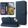 CAVOR Custodia a portafoglio compatibile con iPhone 15, in vera pelle, con 4 scomparti per carte, fibbia, blocco RFID, blu