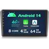 SWTNVIN Android 14 Autoradio,Octa Core 4GB+64GB Car radio,Touchscreen IPS da 9 pollici 4G DSP integrato Carplay Android Auto Navigazione GPS Bluetooth 5.0 Optional DAB OBD Per Audi A3 S3 RS3