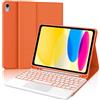 FOGARI Per iPad A16 11/10 Generazione 2025/2022 11/10.9 Pollici Cover Tastiera | Custodia Tastiera Bluetooth Rimovibile con Retroilluminazione 7 colori e Touchpad, Keyboard Wireless Portatile, Arancione