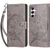 KENHONER Custodia per Samsung Galaxy A55 5G Cover, Grigio Farfalla | Portafoglio in Pelle PU Retro, Antiurto Flip, Slot per Schede, Funzione Stand, Chiusura Magnetica