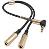 Haokiang Cavo sdoppiatore audio, Haokiang placcato in oro 90 gradi ad angolo retto da 3.5 mm maschio a 2 femmina cavo adattatore jack per cuffie audio stereo splitter per tablet, lettori MP3 Gold