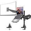 PUTORSEN Supporto Monitor Braccio con Vassoio per Laptop, Regolabile Supporto per Notebook per Schermi LED LCD da 17 a 49 Pollici o Notebook Fino a 18 Pollici, Peso 20 kg,2 Tipi di Installazione