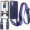 xinyunew Cover Compatibile con Samsung Galaxy A52 5G,Cover Magnetica[Compatibile con Magnetica],Bumper con Laccio,Regolabile Lanyard TPU Corda Silicone Case-Blu Scuro