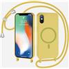xinyunew Magnetica Cover con Cordino per iPhone X/iPhone XS,[Compatibile con MagSafe], Cover in Silicone, Regolabile Cordino da Collo Nylon Catena Collana Tracolla,giallo