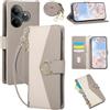 FERLAN Cover Compatibile Con Oppo Realme GT 6 con Cordino,Flip Custodia Portafoglio Custodia in pelle,[3-6 Porta Carte][Magnetico],Custodia Libro Cover con Laccio Cinghia regolabile Case - grigio