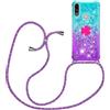 YAMCCCSE Custodia con Cordino per Motorola Moto E7 Power, Liquid Quicksand Cover con Collana Practical Stylish, Trasparente Silicone Glitter Liquido Antiscivolo Case per Cellulare Girocollo