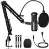 aokeo Microfono USB, 192 kHz/24 bit, set di microfoni per podcast con supporto per microfono, parabrezza, filtro pop, per radio, registrazione, YouTube, podcast