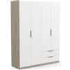 Demeyere 391384 Armadio Guardaroba Moderno con 4 Ante e 5 Ripiani 2 Cassetti, Colore Rovere Kronberg & Bianco Opaco, 157.3 x 51.1 x 203 cm, Legno Ingegnerizzato, Grigio