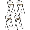 Amveya Set di 4 Sgabello Pieghevole Alto con Schienale, Sedie Pieghevoli con Seduta Effetto Legno, Sgabello bar Salvaspazio per Cucina, Balcone e Interni, Altezza 60 cm, Nero & Marrone