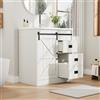 NADEUSAK Armadietto da bagno bianco con porta a fienile con lavabo in ceramica, cassetti e armadio, mobili da bagno moderno