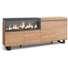 Skraut Home | Credenza, Mobile, Cucina | Madia, mobile ingresso | 210 | 4 Porte | Camino elettrico XXL | Design industriale | Stile moderno | Rovere