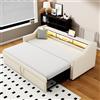 Oxtao - Letto imbottito con divano letto estraibile 90/180 x 190 cm, letto diurno con LED e funzione di ricarica USB, letto diurno con vano portaoggetti multifunzionale, lino, senza materasso (Beige)