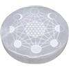 VLNET® | Disco Selenite | Piastra Energetica | Ø 10 cm - Incisa | Ricarica Cristalli, Pietre e Gioielli | Decorazione Spirituale | Meditazione, Reiki e Chakra (1, quadrante lunare)