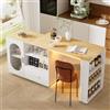 AuraFurn Isola della cucina girevole a 360° con spazio di archiviazione, carrello da cucina portatile, tavolo da bar allungabile, piano di lavoro in acciaio inox, bar per la colazione con armadi e cassetti