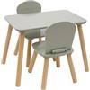 ATMOSPHERA CREATEUR D'INTERIEUR Alex - Set di tavolo e sedia per bambini, resistente all'acqua, mobili per camera da letto, sala giochi, per ragazze e ragazzi, in legno, bordi arrotondati, bianco (1 tavolo + 2 sedie verde)