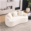 MODENVIE Divano a due posti in ciniglia, modulare, senza montaggio, senza montaggio, design curvo con 3 cuscini decorativi per soggiorno e piccoli appartamenti, compatto, beige