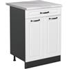 Vicco Mobiletto base cucina R-Line, Bianco country/Antracite 60 cm | Frontale in MDF · + Piano di lavoro · Piedini regolabili in altezza · 1 Ripiano · Liberamente combinabile